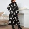 Plus Size Dresses Elegant Maxi For Women V Neck Long Sleeve Flower Print Dress Autumn Winter Party