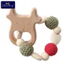 Jouets de dentition 1pc anneau de dentition en bois Aniaml Sika cerf bricolage artisanat hochets hêtre bois rongeur Crochet perles cadeaux pour enfants produits jouet 231031