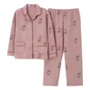 Pijama de roupas de sono feminino Defina feminino de algodão impressão floral de moda longa Cardigan Terne 2 peças