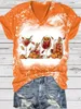 T-shirt da donna 2023 Autunno Zucca di Halloween Bicchiere di vino Sbiancato T-shirt con scollo a V Tee Moda Tops Manica corta Oversize Y2k Streetwear