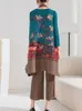 Pantaloni a due pezzi da donna Miyake a pieghe tre set con sciarpa Moda donna maniche lunghe larghe stampate Abito a vita alta dritto