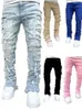 Damen Jeans Streetwise Stretch Patch für Männer Bottom Baggy Herrenbekleidung Sommer solide Mode mittlere Taille Patchwork lange Hosen männlich 231031