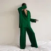 Mulheres sleepwear mulheres cetim elegante homewear conjunto solto lapela camisa larga perna calças macio confortável pijama para primavera outono