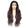 Perruque Lace Front Wig synthétique rose à reflets ombré, cheveux longs ondulés pour femmes noires, Cosplay quotidien résistant à la chaleur, usine dire