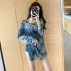 Mulheres Swimwear 2023 Temperamento Roupas Moda Tie Dye Impresso Solto Conservador Estilo Esportivo Manga Longa Smock Ruffles Bikini