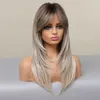 Synthetic Wigs Easihair Brown Blonde Ombre Layered Synthetic Wigs for Women Natural Hair with Bangs Daily Cute Cosplay Wig Heat Resistant 230227