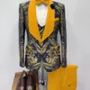 Męskie garnitury Blazers Blue Jacquard Men garnits Slim Fit 3 -częściowy kamizelki kurtki Zestaw ślubny groom Tuxedos Formal Business Mężczyzna Blazer Costume Homme 231101