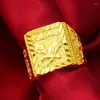 Cluster Rings Real 24k Orginal Gold Color Square Eagle Shape Ring Finger For Men Bro Father Resizable Fine Jewelry Gifts