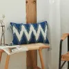 Kudde Marocko Navy Blue Cover Case Zigzag Tufted Handmased Throw For Sofa Seat Tassles Home Decorative Canvas 45x45cm