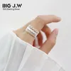 Med sidogonter Big J.W Trendy 925 Sterling Silver Rings for Women Hollow Lace Design Öppna justerbara dekorationsmodesmycken