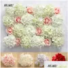 Couronnes de fleurs décoratives Fleurs décoratives 9 pièces Têtes de fleurs d'hortensia Mur artificiel en soie Faux pour la maison Fond de mariage Déco Dhyva