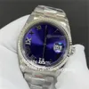 36mm Men's Wathch Movimento automático Data automática 6-9 horas Diamante em escala de tempo Blue Roman Dial