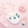 Necklace Earrings Set Jewdy Trendy Charm Stud Ring Bracelet For Women Fashion Rhinestone Female Crystal Zircon Heart Jewelry