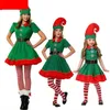 Girl S klänningar pojkar jul alf kostym flickor Xmas Santa Claus grön klänning för barn vuxna familj matchande kläder cosplay kläder set 231031