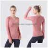 T-shirt da yoga da donna vestibilità ampia palestra elasticizzata manica lunga crop top fitness sport t-shirt da allenamento camicette consegna drop Dhxtp