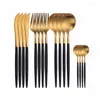 Dinnerware Sets Golden Cutlery Stainless Steel Tableware Fork Knife Set Home Modern Mate Black Silverware