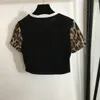 2024 Summer Casual T Shirt Designer Clothes Women Letter T Shirt Ny Leopard-tryck Kort ärm Patchwork-tryck Kort skörd T-shirt Sexig kostym Vit svart stor storlek S-XL