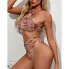 Mulheres de banho serpentina cruz bandagem maiô feminino sexy beach wear maiô cobra impressão glitter cintura alta biquíni conjunto