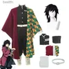 Anime Costumes Anime Demon Slayer Kimetsu No Yaiba Tomioka Giyuu Cosplay Come Accessories Suit Uniforms Comes Wig Child Adult Party GiftL231101