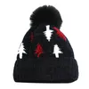 Bérets Chapeau de laine tricoté à motifs d'arbre de Noël avec faux chaud et confortable hiver dessin animé dinosaure bébé Gorras accessoires de cheveux