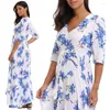 Vestidos de festa Mulheres vestidos longos florais boho estampa florida elegante e decote em vil de body-body body de-gola na praia maxi vestidos bodycon