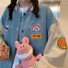 Giacche da donna Giacca da baseball rosa Lettere ricamate primaverili Cappotto allentato in velluto a coste Tuta Harajuku Abbigliamento uniforme retrò da donna