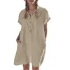 Бальные платья 2023, хорошее качество, женское летнее модное хлопково-льняное пляжное повседневное платье с карманами и лацканами, с коротким рукавом