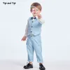 Zestawy odzieży Top and Spring Autumn Baby Boy Gentleman Suit Biała koszula z muszką Kamizelki Kamizelki 3PCS Formalne ubrania dla dzieci 230331
