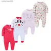 점프 수트 Kavkas 3/4 PCS Boy Romper 100%면 폴카 도트 O-Neck 신생아 여자 옷 전체 여름 점프 수트 0-12 MonthSL231101