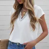 Women's Blouses White Lace Blouse Women Shirt Fashion Solid Color Loose Short Sleeve Tops Summer Casual V-neck Elegant Office Lady Clothes