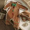 Jumpsuits ma baby 0-24M Christmas Baby Romper Newborn Infant Boy Girl Gingerbread Man Costumes + Hat Long Sleeve Jumpsuit Xmas ClothingL231101