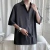 Casual shirts voor heren zomer Koreaanse mode draperen voor mannen korte mouw comfortabele knoop omhoog blouse wit zwart grijs