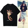 High Street Wear New Designer Fashion Style Short-Sleeved T-Shirt Men and Women Same Style Cute Giraffe Printing funny Pattern Round Neck cotton tee for women plus size