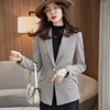 Damespakken mode casual vrouwen blazer en jas lange mouwen dames zakelijk werk dragen elegante kantooruniforme stijl grijs