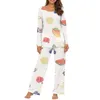 Dames nachtkleding dames stuk bloemen loungeset shirt met lange mouwen wijde pijpen palazzo broek outfits bijpassende pyjama met mouwen