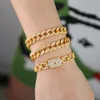 Bangle Iced Out Sparking Bling 5A Cubic Zirconia Miami Cuban Chain Geometry Charm Bracelets For Hip Pop Women Men Fashion Party Jewelry 231101