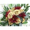 Flores decorativas grinaldas flores decorativas mefier casa flor artificial 25 pçs real olhando rosas falsas de ouro com haste para christm dhume