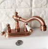 Rubinetti della cucina Rubinetto per lavabo con doppia maniglia in rame rosso antico con doppio foro Rubinetto per lavabo girevole Miscelatore per lavabo da bagno 2rg048