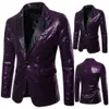 Męskie garnitury Blazers Mężczyźni Slim FICT Forbin cekin blezer płaszcz lśniąca kurtka jedna guzik topy sceniczne hoster purple złoty srebrny 231031