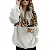 Kvinnorjackor Pocket Winter Warm Wool Cotton Coat Leopard Huva Outwear Sweatshirt Women Fleece Coatswomen's