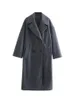 Misturas de lã feminina Nlzgmsj TRAF Mulheres inverno cinza grosso casacos de lã com botão solto mangas compridas bolso senhoras elegante sobretudo 10 231101