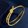 Bangle Brand Luxury T Knot Designer Bangle Bracelet Double Line Rope Womens Minority 18K Gold Silver Shining Crystal Diamond Bangles Brac