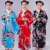 Abbigliamento etnico 4-10 anni Stile allentato Raso giapponese Stampa pavone Abito Bambino Bambini Neonate Abiti Abiti Kimono Abito tradizionale