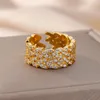 Bagues de cluster Zircon Feuille croisée pour femmes Mode Ouverture Bague en acier inoxydable 2023 Tendance Mariage Esthétique Jewerly Anillos Mujer