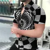 남성 캐주얼 셔츠 3D 디지털 프린트 티셔츠 짧은 슬리브 남자 버튼 업 셔츠 바로크 하와이 탑