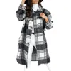 Kvinnorjackor Kvinnors ytterkläder Fashion Plaid Woolen Coat Lång ärm Plaid Print -knapp Öppen Front Long Cardigan Ytterkläder 231101