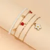 Anklets Bohemian Multilayer Pärled Daisy Anklet For Women Söta svamp Tassel Heart Spring Feet Chain Accessories Fashion Smycken