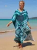 Women's Swimwear Summer Beach Tie-dyed Printed Bikini Maxi Dress Women Sexy Boho Loose Vacation V-neck Side Split Kaftan Dresses Robe