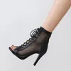 Chaussures de danse Stilettos femmes danse talons hauts chaussures de grande taille sur grandes bottes en maille bouche de poisson mince pour les chaussures de danse des femmes salle de bal 231101