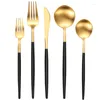 Dinnerware Sets Black Gold Metal Flatware Set For Restaurant Party Cutlery 5-PCS 304 Stainless Steel